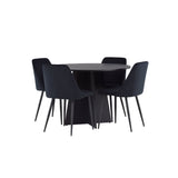 Bootcut kulatý jídelní stůl - černá / černá Fanéer + noční jídelní židle - černá / černá sametová _4