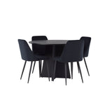 Bootcut kulatý jídelní stůl - černá / černá Fanéer + noční jídelní židle - černá / černá sametová _4