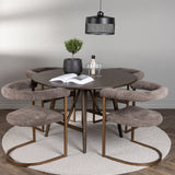 Jídelní stůl Kaseidon - kulatý - kaučukové dřevo / tmavě hnědá MDF + ranní jídelní židle - černá / černá Boucle _4