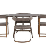 Jídelní stůl Kaseidon - kulatý - kaučukové dřevo / tmavě hnědá MDF + ranní jídelní židle - černá / černá Boucle _4