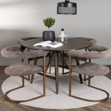 Jídelní stůl Kaseidon - kulatý - kaučukové dřevo / tmavě hnědá MDF + ranní jídelní židle - černá / černá Boucle _4