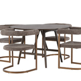 Jídelní stůl Kaseidon - kulatý - kaučukové dřevo / tmavě hnědá MDF + ranní jídelní židle - černá / černá Boucle _4