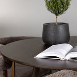 Jídelní stůl Kaseidon - kulatý - kaučukové dřevo / tmavě hnědá MDF + ranní jídelní židle - černá / černá Boucle _4