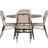 Jídelní stůl Kaseidon - kulatý - kaučukové dřevo / tmavě hnědá MDF + Jídelní židle Seda - matná hnědá / béžová látka _4