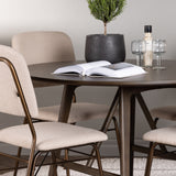 Jídelní stůl Kaseidon - kulatý - kaučukové dřevo / tmavě hnědá MDF + Jídelní židle Seda - matná hnědá / béžová látka _4