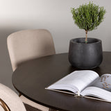 Jídelní stůl Kaseidon - kulatý - kaučukové dřevo / tmavě hnědá MDF + Jídelní židle Seda - matná hnědá / béžová látka _4