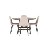 Jídelní stůl Kaseidon - kulatý - kaučukové dřevo / tmavě hnědá MDF + jídelní židle Polar - černá / béžová Boucle _4