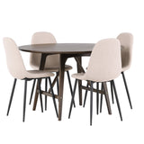 Jídelní stůl Kaseidon - kulatý - kaučukové dřevo / tmavě hnědá MDF + jídelní židle Polar - černá / béžová Boucle _4