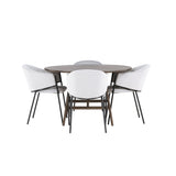 Jídelní stůl Kaseidon - Kulatý - Gumové dřevo / Tmavě hnědá MDF + Jídelní židle Evelina - Černá / Světle šedá Velvet _4