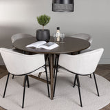 Jídelní stůl Kaseidon - Kulatý - Gumové dřevo / Tmavě hnědá MDF + Jídelní židle Evelina - Černá / Světle šedá Velvet _4