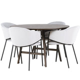 Jídelní stůl Kaseidon - Kulatý - Gumové dřevo / Tmavě hnědá MDF + Jídelní židle Evelina - Černá / Světle šedá Velvet _4