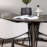 Jídelní stůl Kaseidon - Kulatý - Gumové dřevo / Tmavě hnědá MDF + Jídelní židle Evelina - Černá / Světle šedá Velvet _4