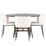 Jídelní stůl Kaseidon - kulatý - kaučukové dřevo / tmavě hnědá MDF + jídelní židle Edina - černá / bílá Boucle _4