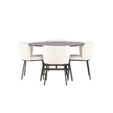 Jídelní stůl Kaseidon - kulatý - kaučukové dřevo / tmavě hnědá MDF + jídelní židle Edina - černá / bílá Boucle _4