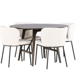 Jídelní stůl Kaseidon - kulatý - kaučukové dřevo / tmavě hnědá MDF + jídelní židle Edina - černá / bílá Boucle _4