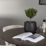 Jídelní stůl Kaseidon - kulatý - kaučukové dřevo / tmavě hnědá MDF + jídelní židle Edina - černá / bílá Boucle _4