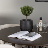 Jídelní stůl Kaseidon - kulatý - kaučukové dřevo / tmavě hnědá MDF + jídelní židle Edina - černá / bílá Boucle _4