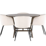 Jídelní stůl Kaseidon - kulatý - kaučukové dřevo / tmavě hnědá MDF + židle Berit - černá / béžový samet _4