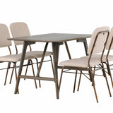 Jídelní stůl Kaseidon – kaučukové dřevo / tmavě hnědá MDF + jídelní židle Seda – matná hnědá / béžová látka _4