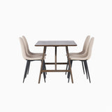 Jídelní stůl Kaseidon – kaučukové dřevo / tmavě hnědá MDF + jídelní židle Polar – černá / béžová Boucle _4