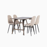 Jídelní stůl Kaseidon – kaučukové dřevo / tmavě hnědá MDF + jídelní židle Polar – černá / béžová Boucle _4