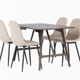 Jídelní stůl Kaseidon – kaučukové dřevo / tmavě hnědá MDF + jídelní židle Polar – černá / béžová Boucle _4