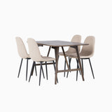 Jídelní stůl Kaseidon – kaučukové dřevo / tmavě hnědá MDF + jídelní židle Polar – černá / béžová Boucle _4