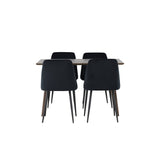 Jídelní stůl Kaseidon – kaučukové dřevo / tmavě hnědá MDF + noční jídelní židle – černá / černý samet _4