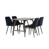 Jídelní stůl Kaseidon – kaučukové dřevo / tmavě hnědá MDF + noční jídelní židle – černá / černý samet _4