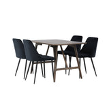 Jídelní stůl Kaseidon – kaučukové dřevo / tmavě hnědá MDF + noční jídelní židle – černá / černý samet _4