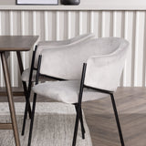 Jídelní stůl Kaseidon – kaučukové dřevo / tmavě hnědá MDF + jídelní židle Evelina – černá / světle šedá Velvet _4