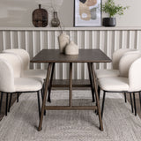 Jídelní stůl Kaseidon – kaučukové dřevo / tmavě hnědá MDF + jídelní židle Edina – černá / bílá Boucle _4