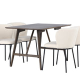 Jídelní stůl Kaseidon – kaučukové dřevo / tmavě hnědá MDF + jídelní židle Edina – černá / bílá Boucle _4