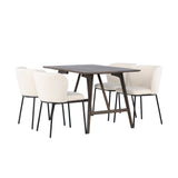 Jídelní stůl Kaseidon – kaučukové dřevo / tmavě hnědá MDF + jídelní židle Edina – černá / bílá Boucle _4