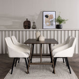 Jídelní stůl Kaseidon – kaučukové dřevo / tmavě hnědá MDF + Rosie jídelní židle – černá / béžová látka _4