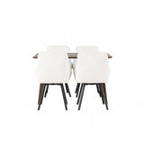 Jídelní stůl Kaseidon – kaučukové dřevo / tmavě hnědá MDF + Rosie jídelní židle – černá / béžová látka _4