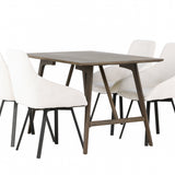 Jídelní stůl Kaseidon – kaučukové dřevo / tmavě hnědá MDF + Rosie jídelní židle – černá / béžová látka _4