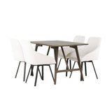 Jídelní stůl Kaseidon – kaučukové dřevo / tmavě hnědá MDF + Rosie jídelní židle – černá / béžová látka _4