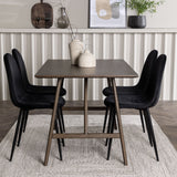 Jídelní stůl Kaseidon – kaučukové dřevo / tmavě hnědá MDF + jídelní židle Polar – černé nohy / černý samet _4