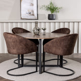 Jídelní stůl Durango – černá / ořechová MDF + večerní jídelní židle – matná hnědá / hnědá látka _4