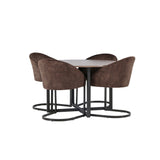 Jídelní stůl Durango – černá / ořechová MDF + večerní jídelní židle – matná hnědá / hnědá látka _4