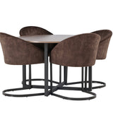 Jídelní stůl Durango – černá / ořechová MDF + večerní jídelní židle – matná hnědá / hnědá látka _4