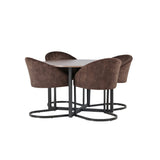 Jídelní stůl Durango – černá / ořechová MDF + večerní jídelní židle – matná hnědá / hnědá látka _4