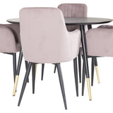 Jídelní stůl Dipp - 115 cm - Černá dýha / černé nohy s mosazným dipp + Komfortní jídelní židle 2-balení - Černé nohy / Dusty Pink Cordutoy _4