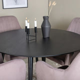 Jídelní stůl Dipp - 115 cm - Černá dýha / černé nohy s mosazným dipp + Komfortní jídelní židle 2-balení - Černé nohy / Dusty Pink Cordutoy _4