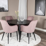 Jídelní stůl Dipp - 115 cm - Černá dýha / Celé černé nohy + Komfortní jídelní židle 2-balení - Černé nohy / Dusty Pink Cordutoy _4