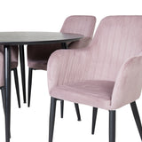 Jídelní stůl Dipp - 115 cm - Černá dýha / Celé černé nohy + Komfortní jídelní židle 2-balení - Černé nohy / Dusty Pink Cordutoy _4