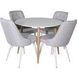 Plaza Runt Matbord - Ek-Look / Vit - ø100*H75 + Jídelní židle Velvet Deluxe - Bílé nohy - Světle šedá látka _4