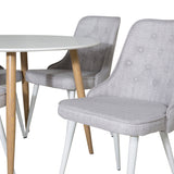 Plaza Runt Matbord - Ek-Look / Vit - ø100*H75 + Jídelní židle Velvet Deluxe - Bílé nohy - Světle šedá látka _4