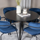 Plaza Runt Matbord - Svart / Svart - ø100*H75 +Křeslo Arrow - Black Legs - Blue Velvet _4